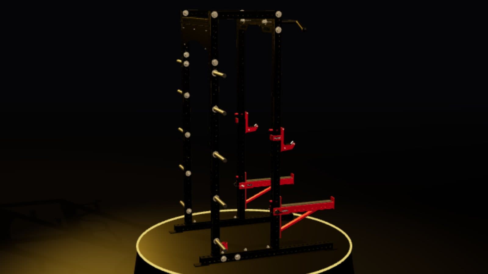 A Sorinex half rack rendered in 3D under studio lights, shown here as a still